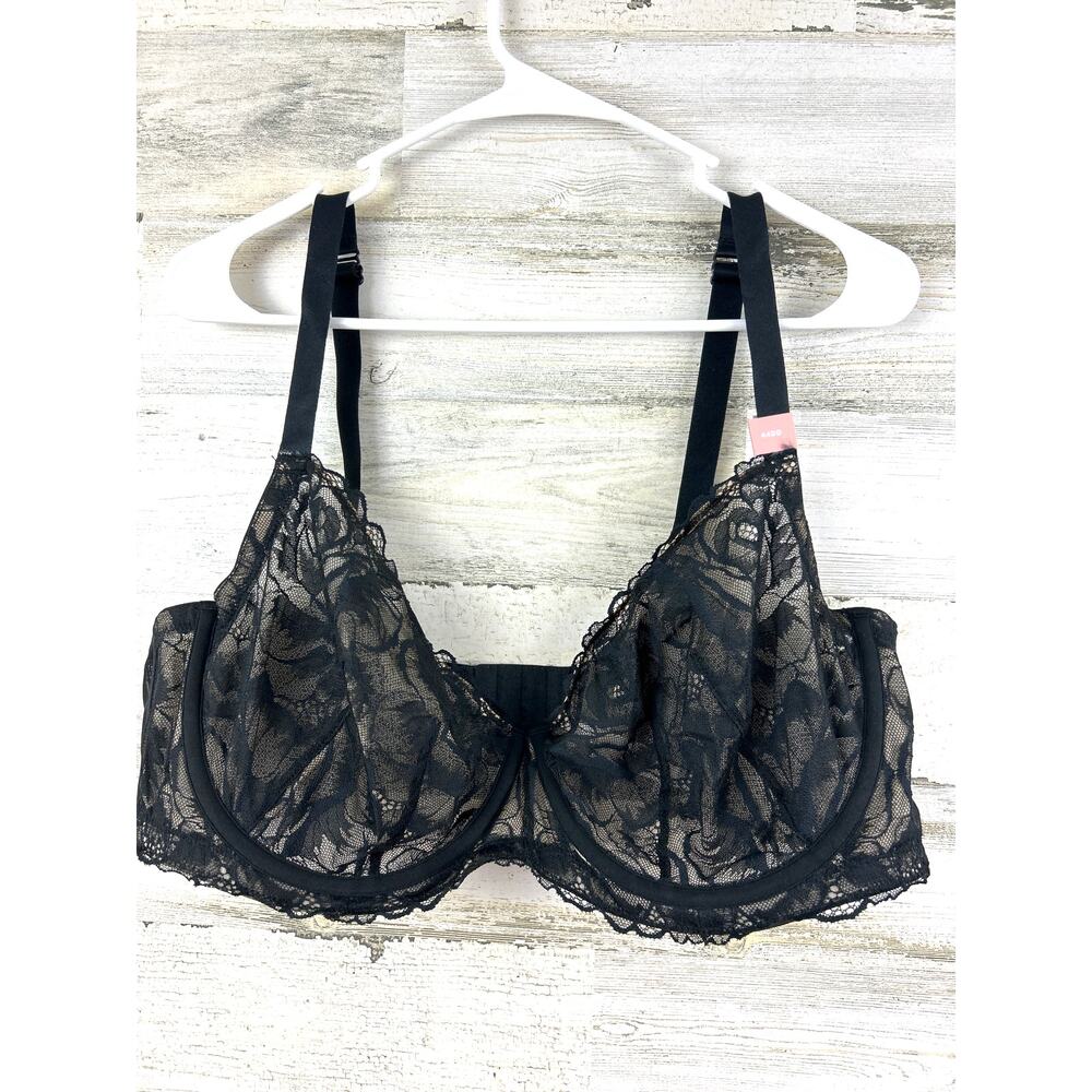 Cacique Women Plus 44DD Black Lace Lightly Lined Full Coverage Underwire Bra NEW